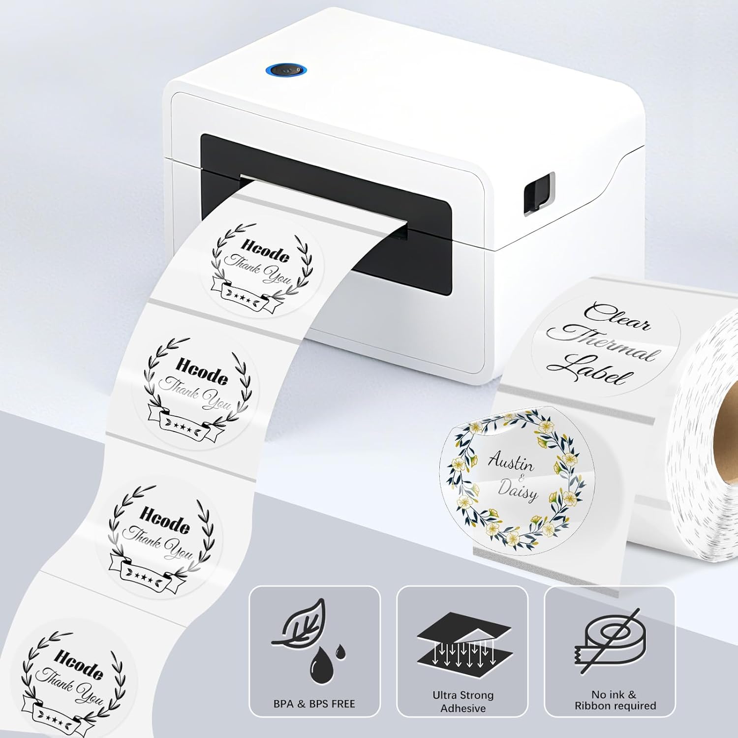 Hcode 1.5 Inches Transparent Direct Thermal Labels Self-Adhesive Circle Clear Dot Blank Shipping Address Labels 500Pcs/Roll Compatible with Rollo & Zebra Desktop Printers - Image 4