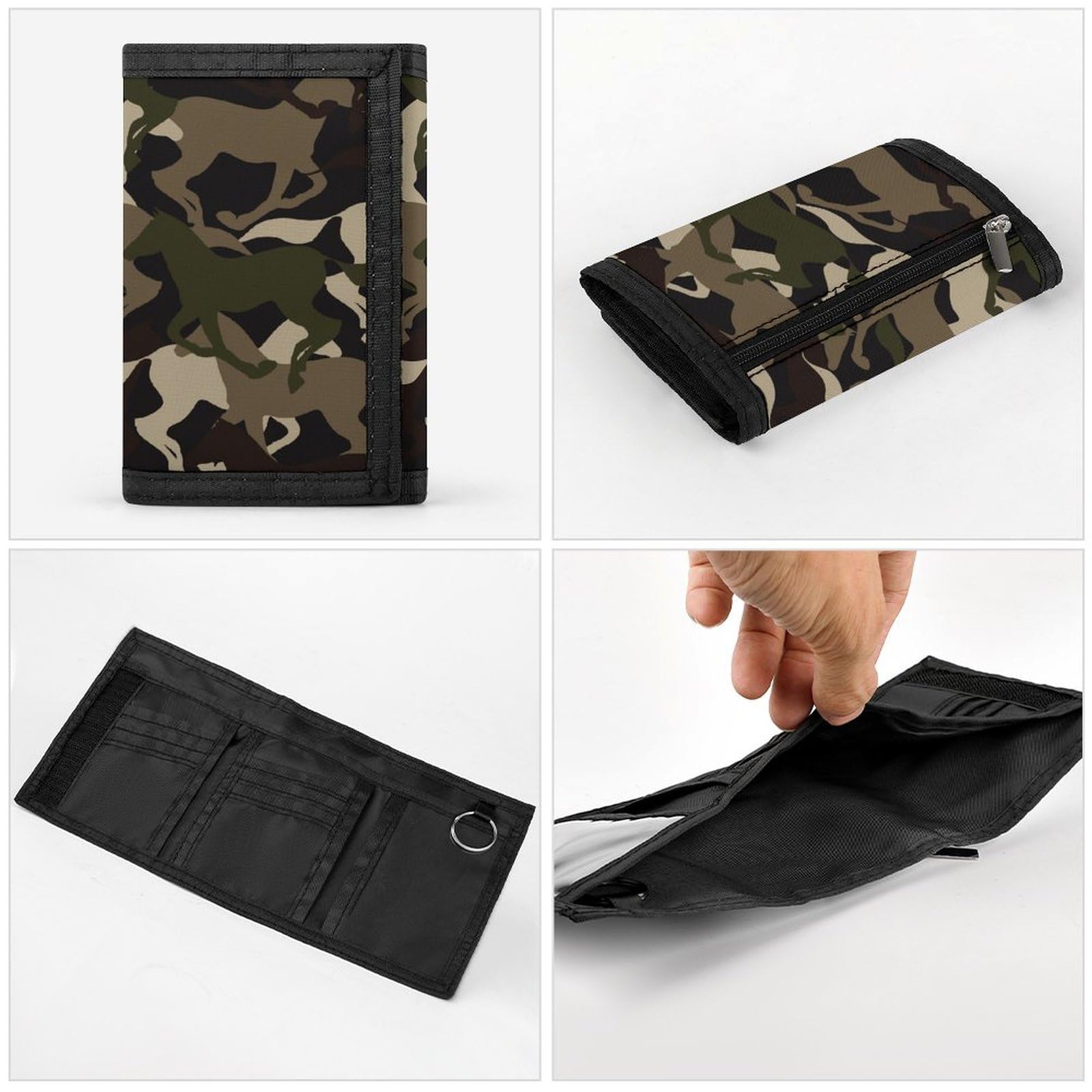 Amazon.co.jp: 三つ折り財布 馬柄 カモフラージュ 迷彩 財布 ミニ財布