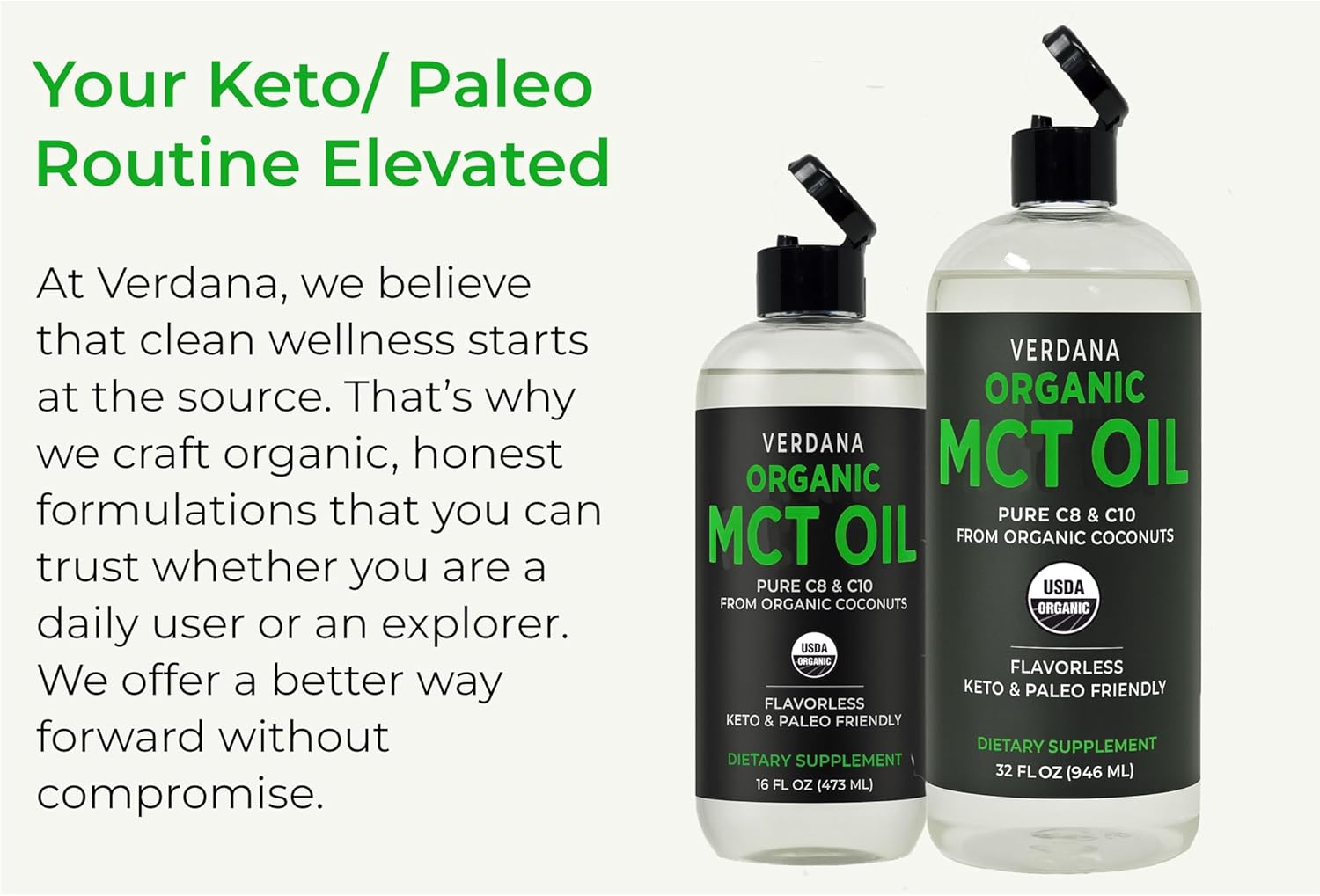 Verdana Organic MCT Oil, 32 fl oz – Pure C8 & C10 from Organic Coconuts, Flavorless MCT Oil for Coffee & Smoothies, Keto & Paleo Friendly, Non-GMO, Kosher, Dietary Supplement - Image 6