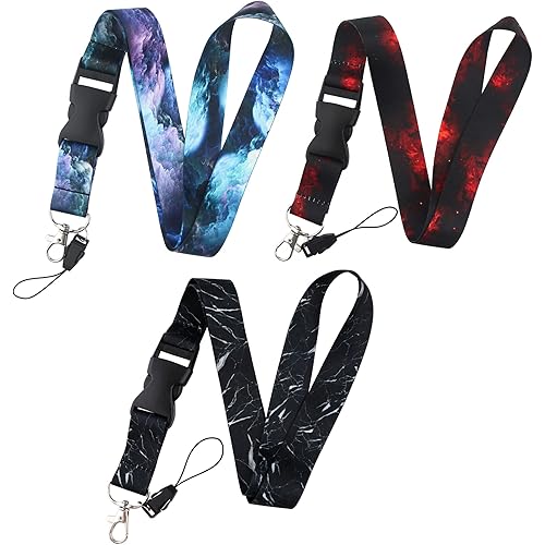 DMLSKY Lanyards for Keys ID Badges Men Women, 3 Pcs Cool Galaxy Neck Lanyards Keychain Black Red Purple