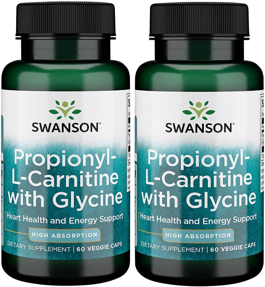 Swanson Propionyl L-Carnitine with Glycine - Natural Supplement Promoting Heart Health & Energy Support - May Support Muscle Strength & Endurance - (60 Veggie Capsules) 2 Pack