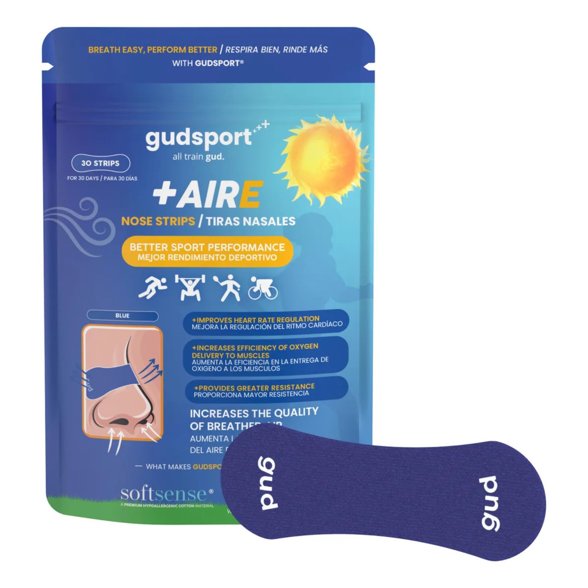 Gudsport Nose Strips - Gudslip® – Suministro de 30 Días para mejorar tu Respiración y Rendimiento Deportivo durante Entrenamientos y Actividades Intensas (Transparente)