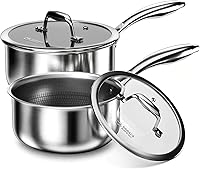 Vista 8 de COOKER KING Cacerola de acero inoxidable de 3 cuartos, sartén antiadherente, olla de cerámica con tapa de vidrio templado, olla de inducción