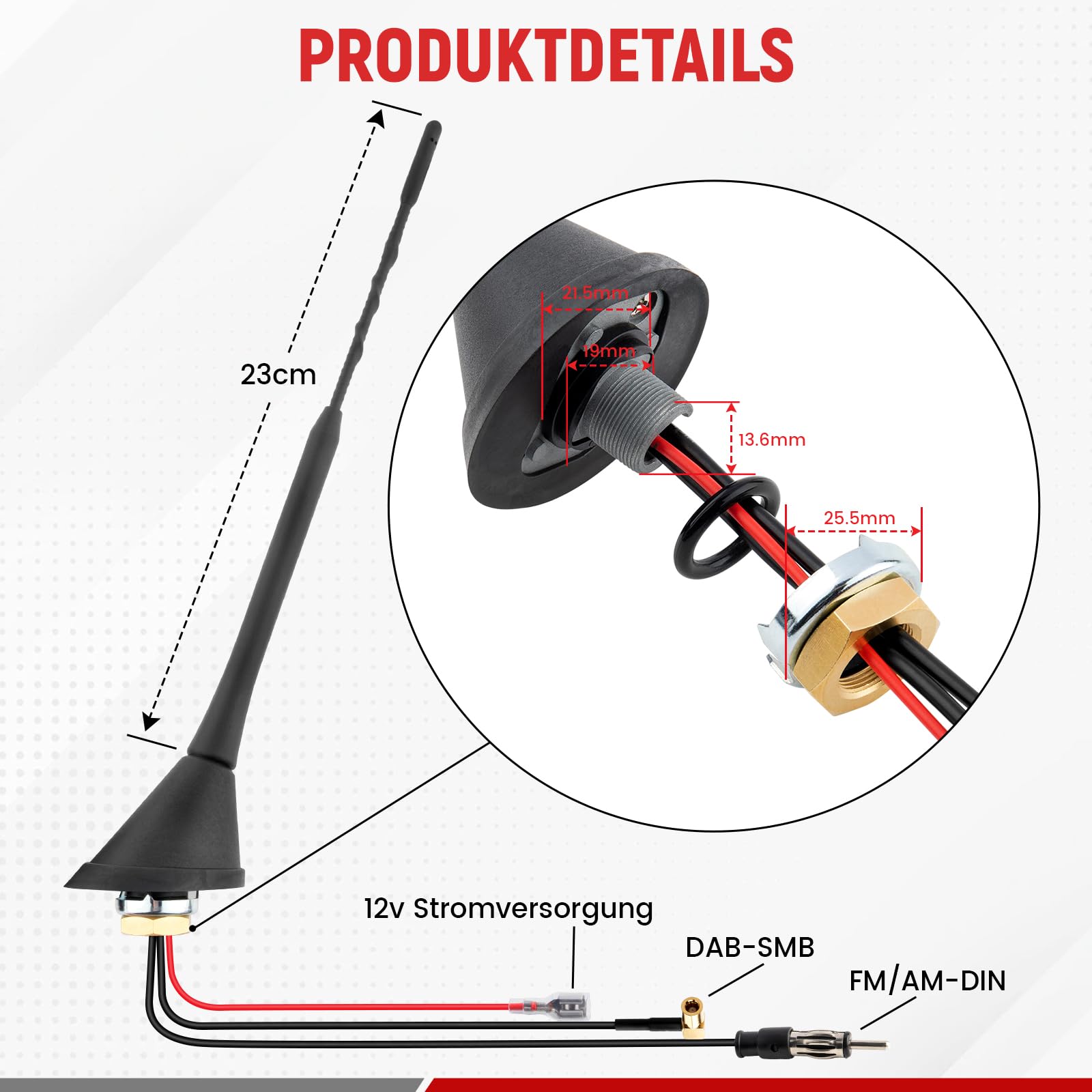 RED WOLF Autoantenne DAB Antenne mit 5 m Verlängerungskabel Dachantenne FM AM DIN Male Auto Radio Antenne SMB Adapter Booster Verstärker für FM AM Radio Blaupunkt Sony Pioneer
