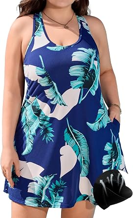 V FOR CITY Plus Size Summer Dresses with Built in Bra Pockets Beach Sundress Casual Sleeveless Scoop Neck Tank Dress 1X-4X