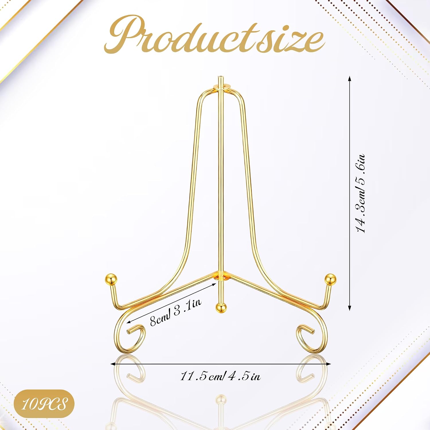 10Pcs 6 Inch Metal Plate Stands for display Gold Picture Frame Holder Stand Table Easels for Display Decorative Book, Photo Easel, Plate, Dish, Tabletop Artistic work