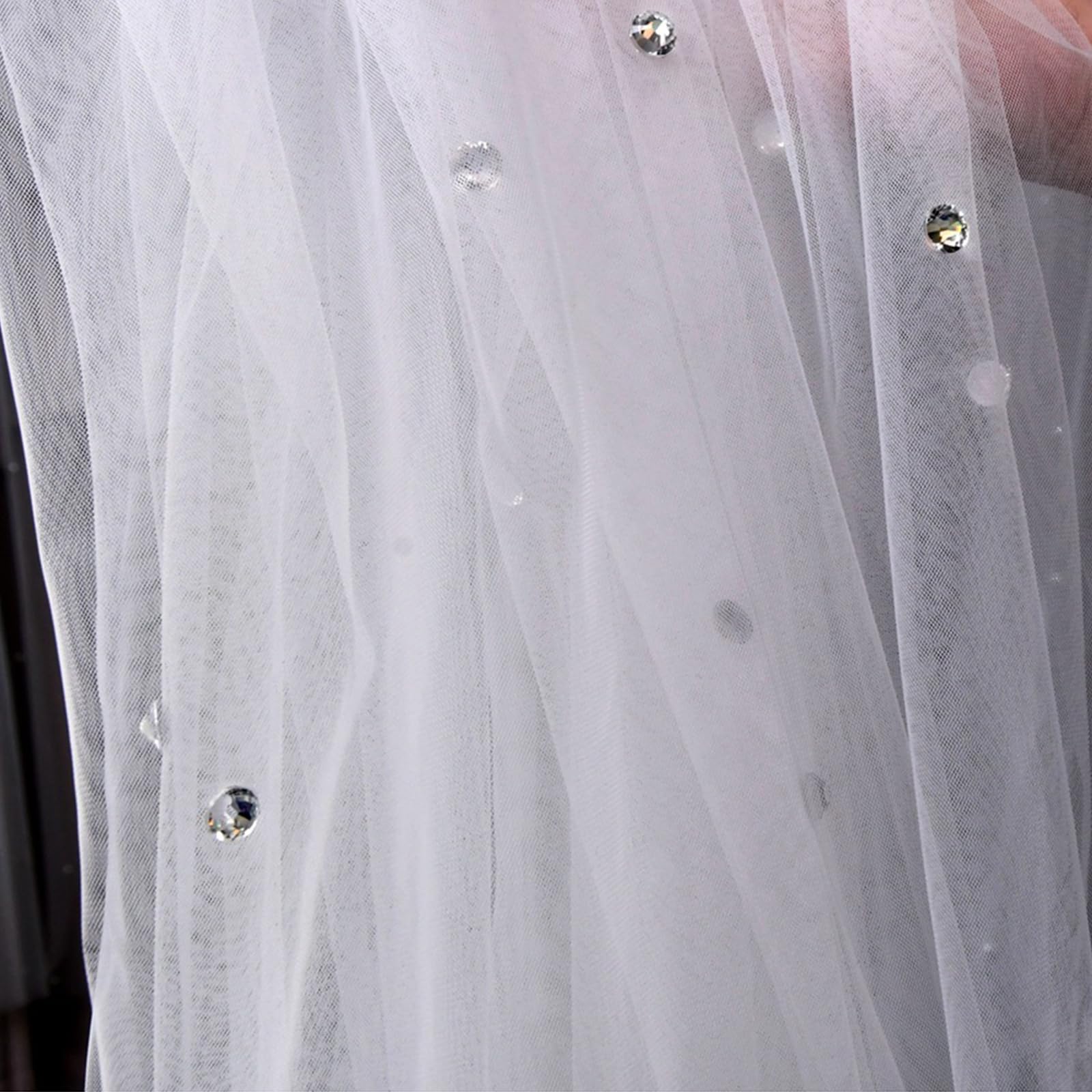 LXURY Velo da Sposa Monostrato Lungo A Strascico Romantico Strass Cattedrale Con Pettine Semplice Elegante Accessorio Per Matrimonio Da Donna, Bianca, 100cm×160cm
