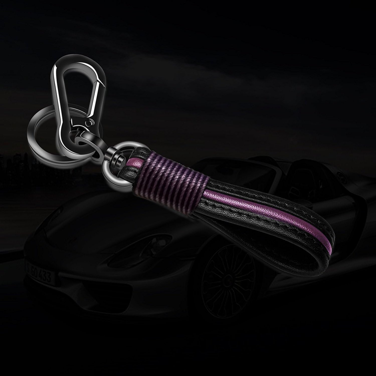 Idakekiy Leather Keychain with Elegant Handmade Key Chain Strap and Zinc Alloy Ring to Organize Keys for Men and Women (Purple)