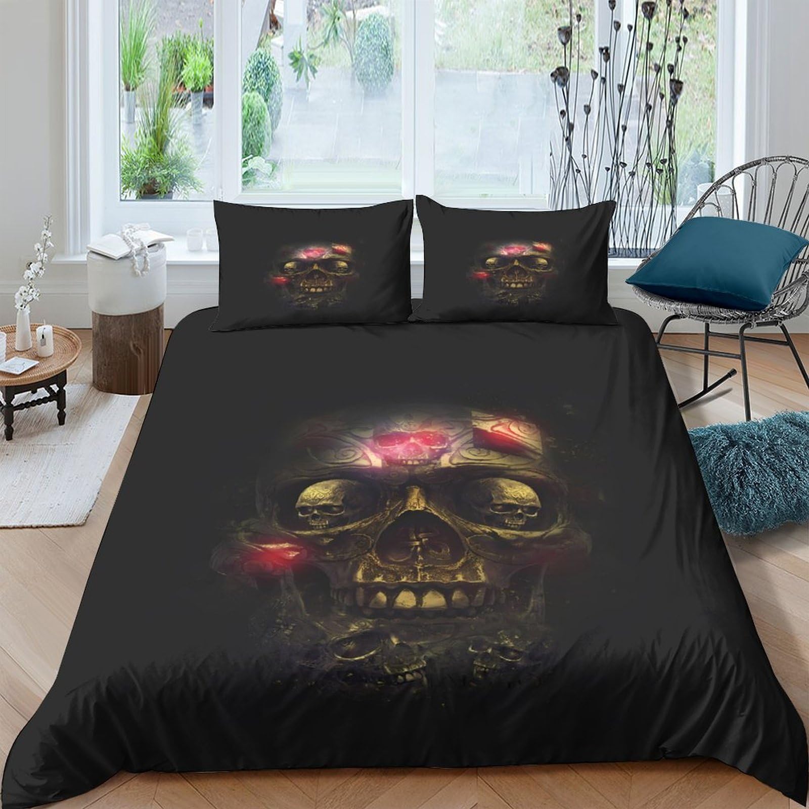Ctjqhvkz Style-5 3D Printed Skull Rose Fitted Sheet Microfiber Soft Black Gothic Bed Cover For Bedroom Dorm Dustproof Decor Single（135X200cm）