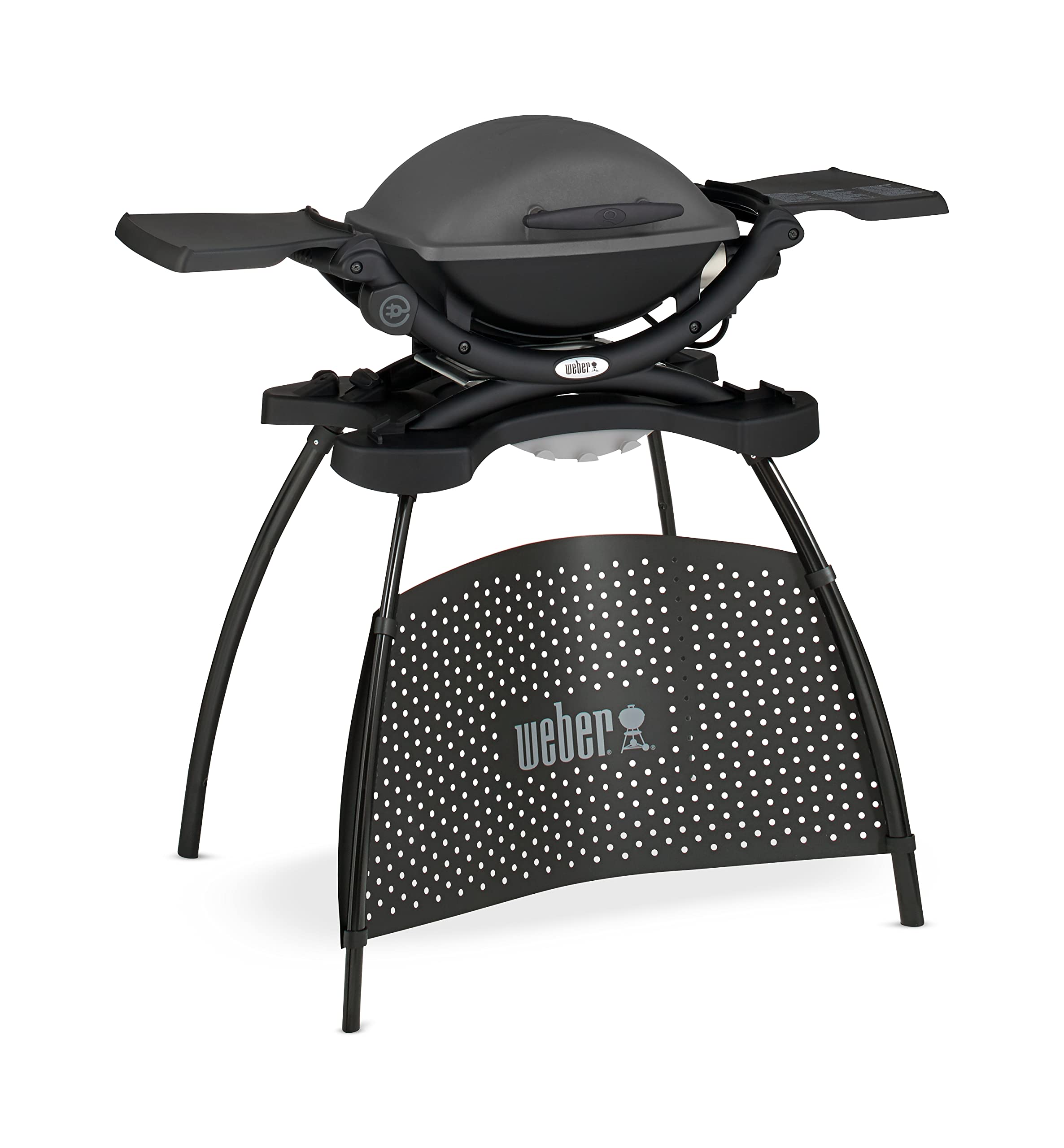 Weber Barbecue elettrico Q 1400 con supporto/bbq urbano portatile, griglia in ghisa smaltata con elemento riscaldante veloce, superficie 43x32 cm, vaschetta grasso estraibile e cavo da 1,8 m, nero