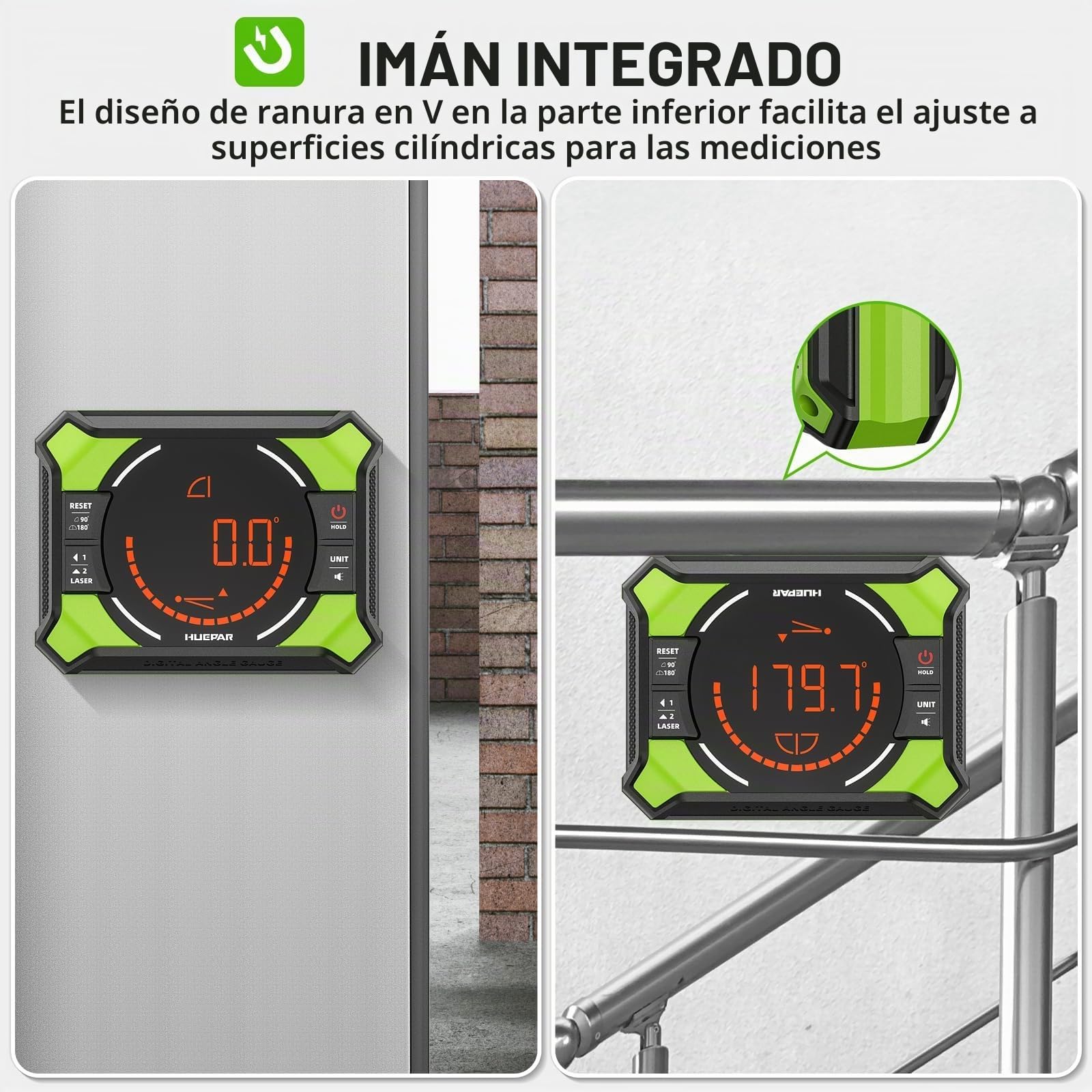 Huepar Inclinómetro Digital con Láser de Líneas Cruzadas, Pantalla LCD y Base Magnética – Ideal para Carpintería, Construcción y Bricolaje
