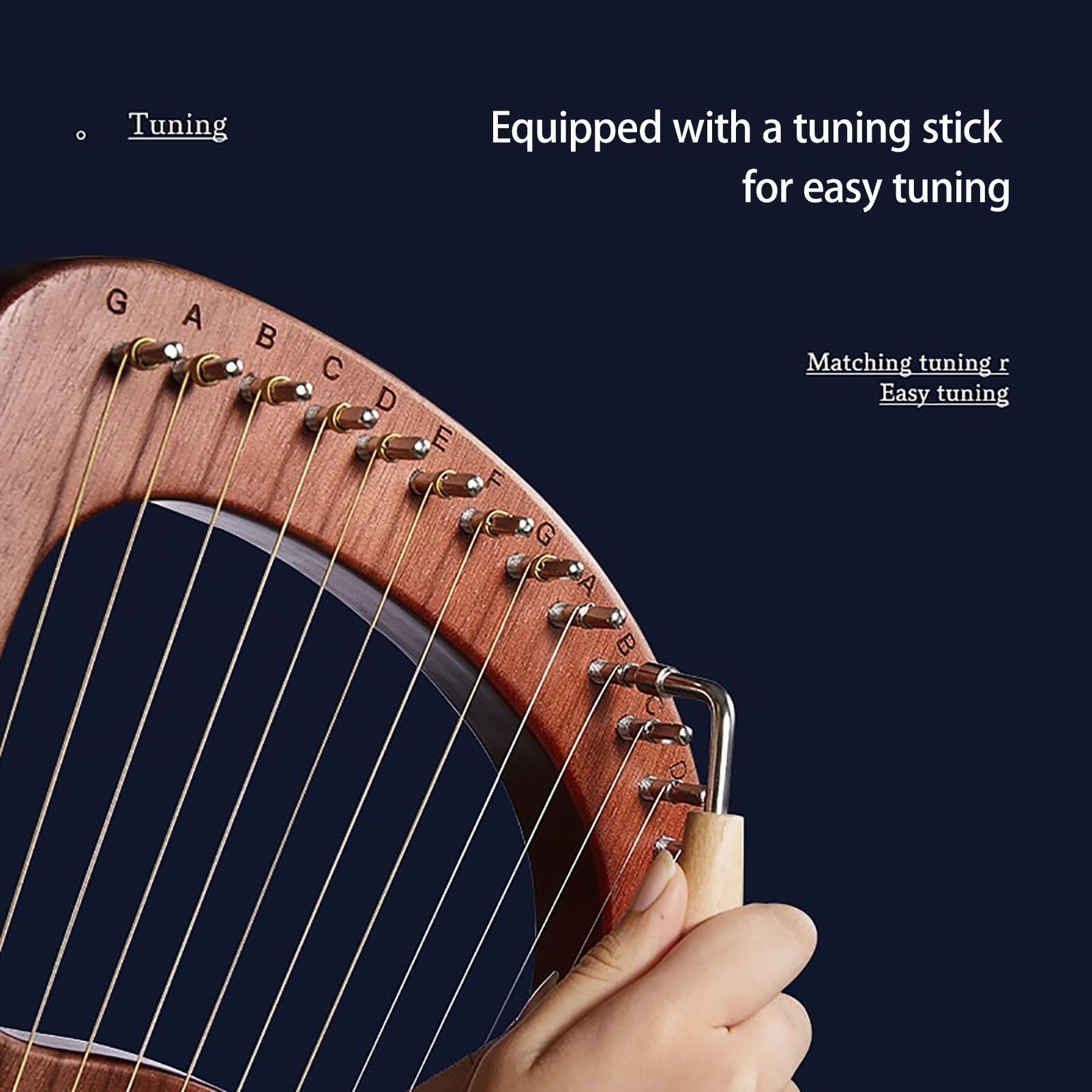 Arpa De Lira, 19, 21, 24, 32 Cuerdas Caoba Lyre Harp Portátil Profesional Instrumento De Cuerda Con Llave De Afinación, Cuerda De Repuesto, Púa Y Manual(19 strings)