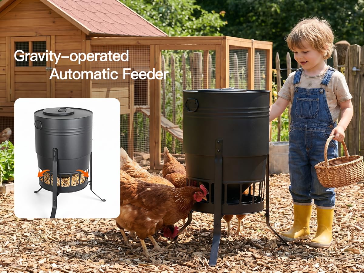 Comedero de metal para gallinas, 50 libras, con extracción, B831C04