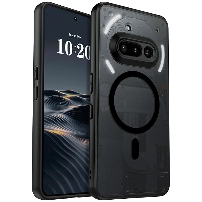 DOMAVER TPU+PC For Nothing Phone 3A Cover Magnetic Compatible With Magsafe [Military Drop Protection] Skin-Touch Slim Translucent Matte Shockproof Case For Nothing Phone 3A, Black