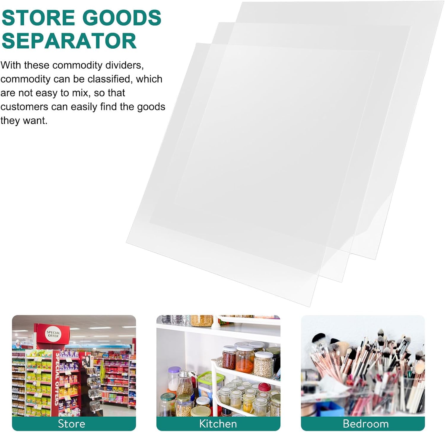 3pcs Transparent Acrylic Shelf Dividers Thick Organizers for Closet and Supermarket Shelves Separators for Snack and Goods Sorting