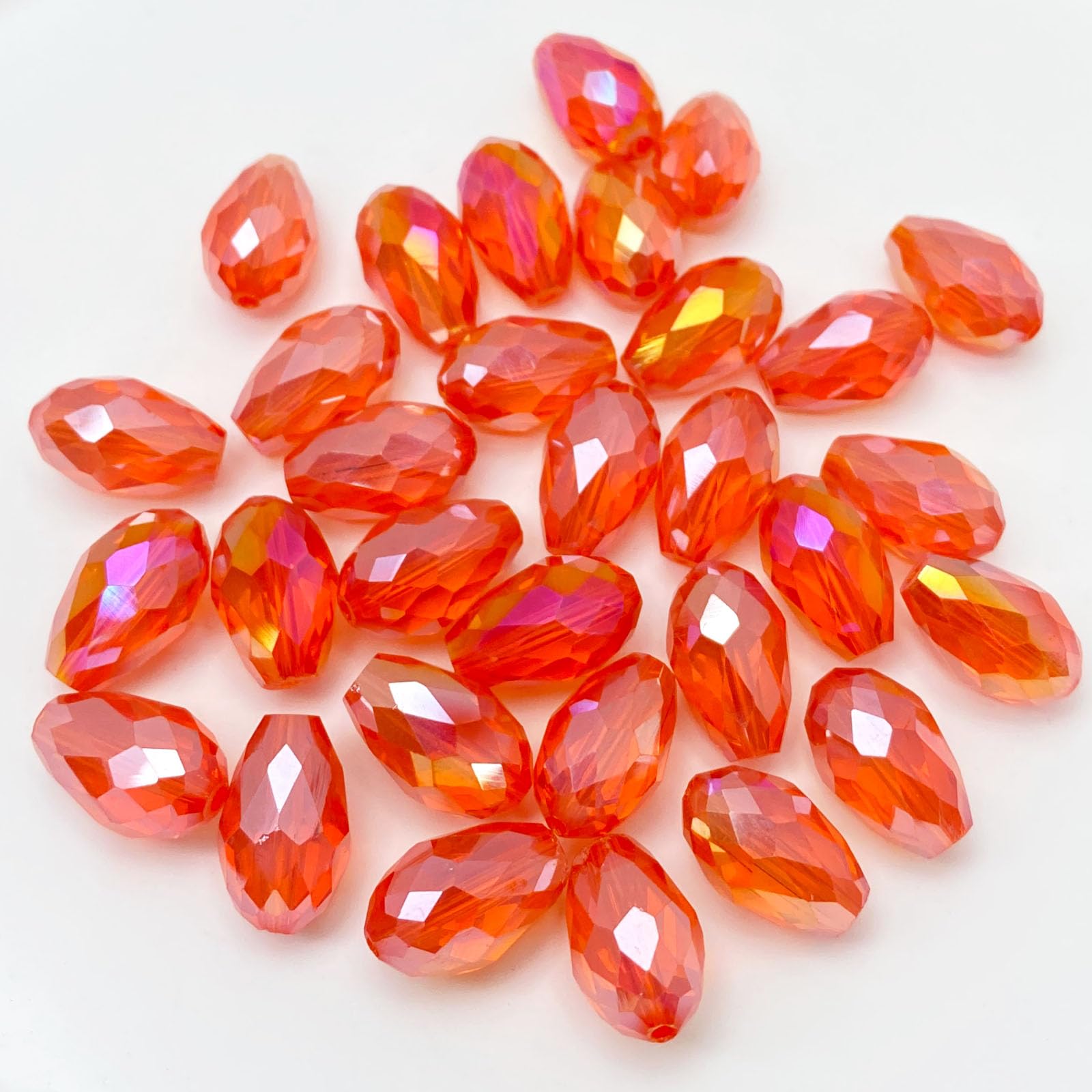 LIMAOLLY 120 PCS Crystal Glass Beads Teardrop Vertical Hole Faceted Shape Crystal AB Spacer Beads for Jewelry Making DIY Bracelet Necklaces Pendant Handmade Decorations (Tangerine AB, 6x8mm)