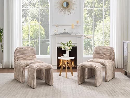 Miniatura 3 de Silla moderna para sala de estar con otomana, silla tapizada de lino mixto, cómoda silla de lectura lateral para sala de estar, dormitorio,