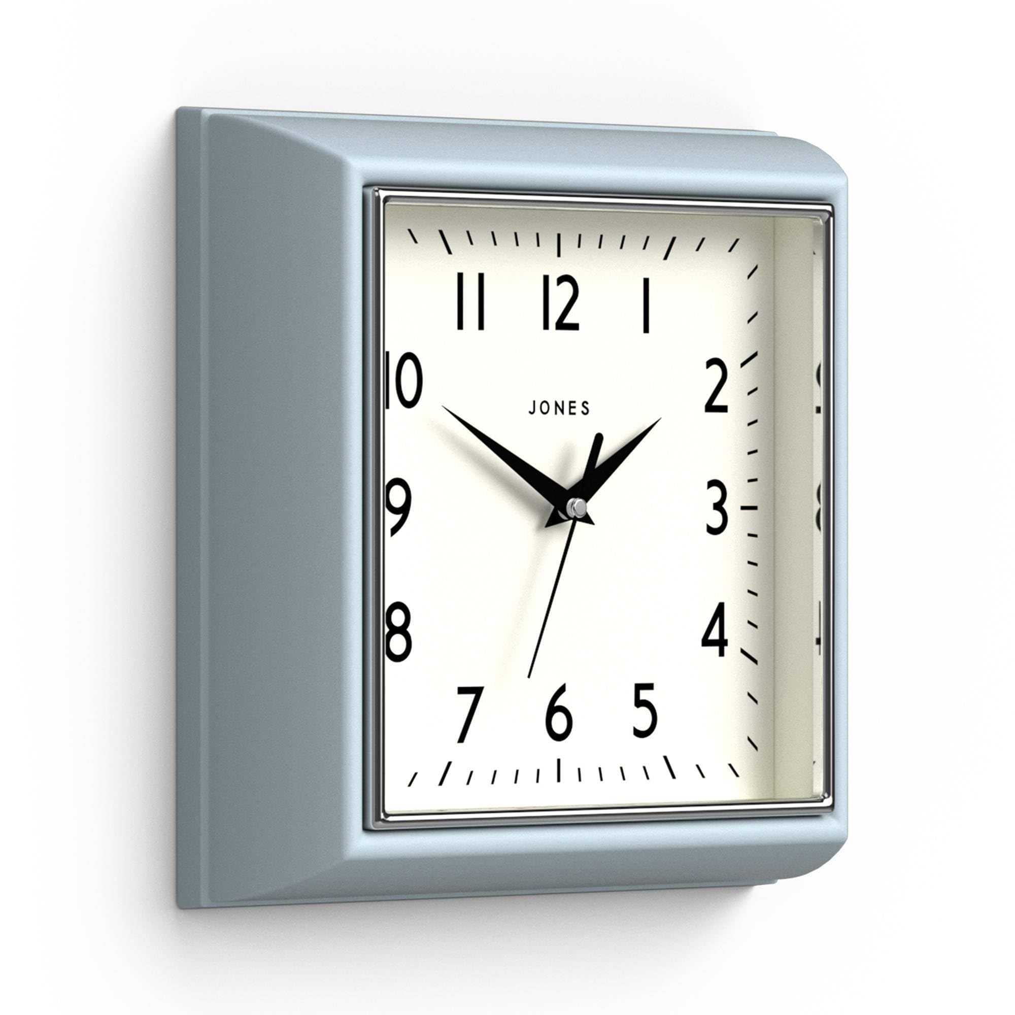 Jones Clocks Blue Jones Clocks® Mustard Wall Clock | Square Retro Clock | 25Cm | Pale | Easy To Read Numbers | Perfect For Kitchen Or Office