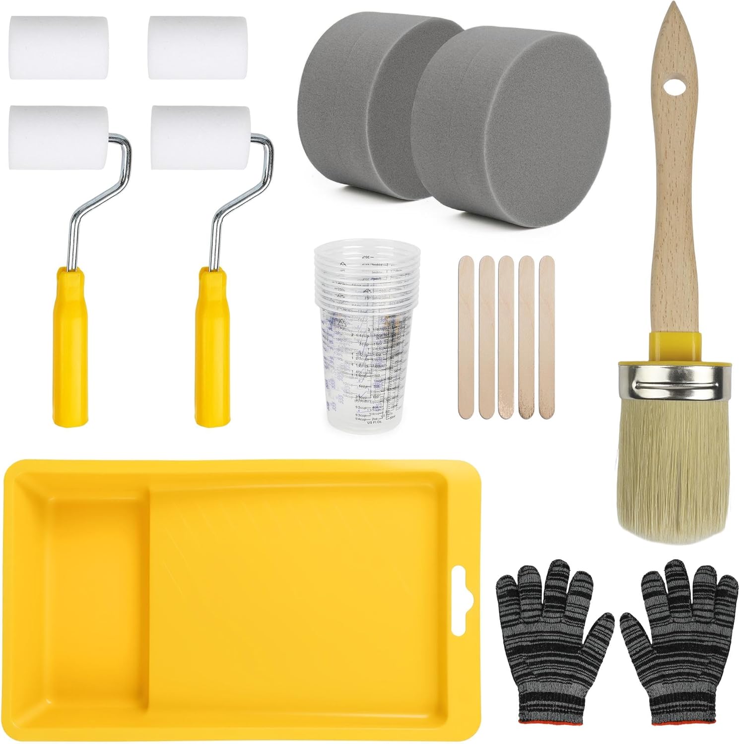 20PCS Paint Brush and Roller Set,Small Paint Roller Set Sponge Applicators, Tray Liner, Mixing Cups & Sticks, Painting Supplies for Cabinet Furniture, DIY All-in-One Paint Tools (2 Inch)