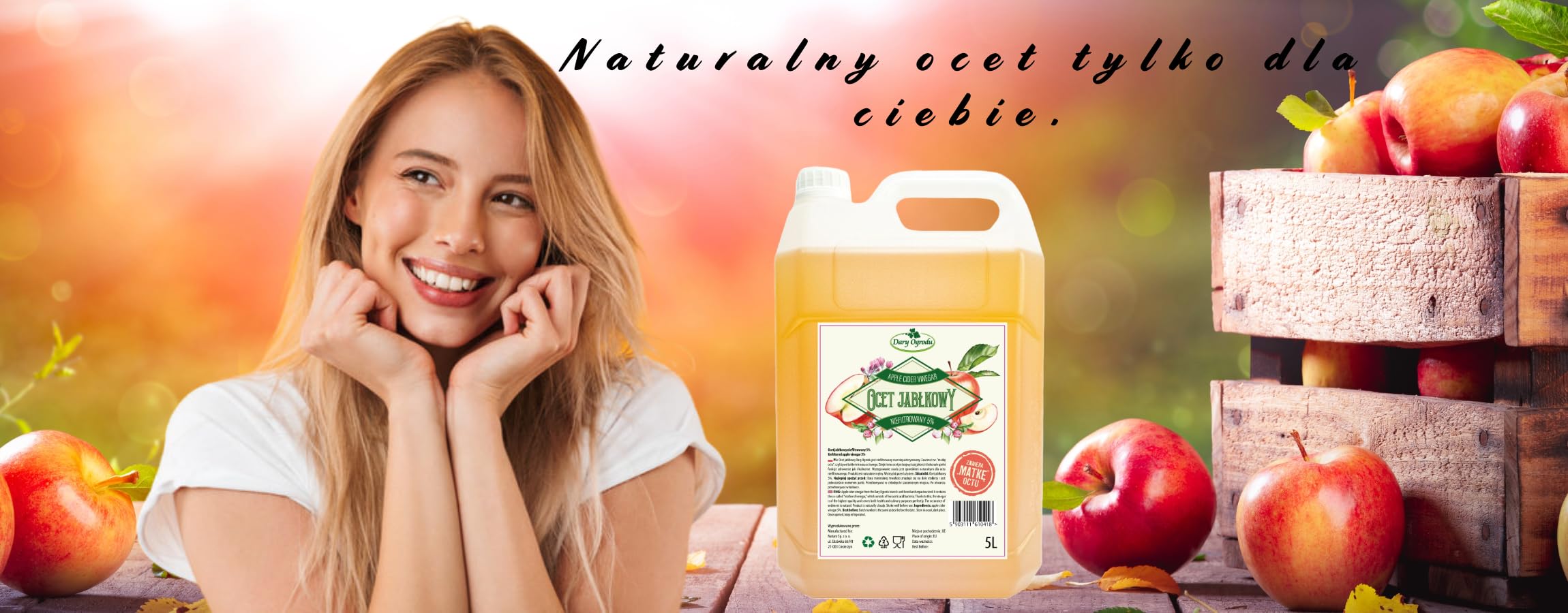 Ocet Jabłkowy Niefiltrowany Niepasteryzowany ŻYWY 5 L Kanister Matka Octu