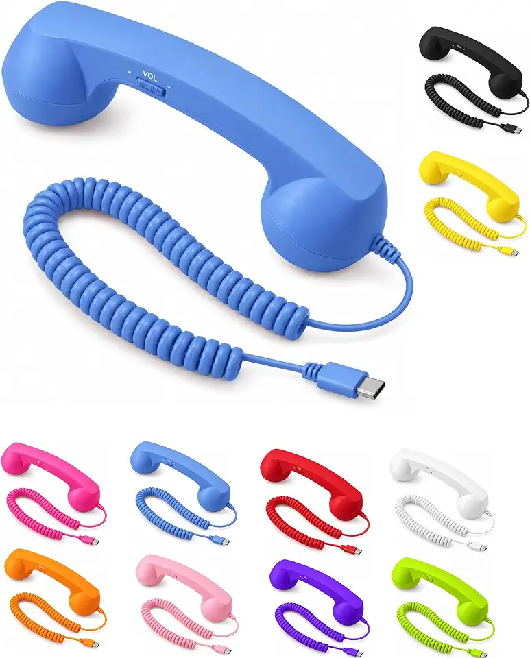Retro Phone Handset, Type-C Cell Phone Receiver With Volume Control (Blue,Type-c)