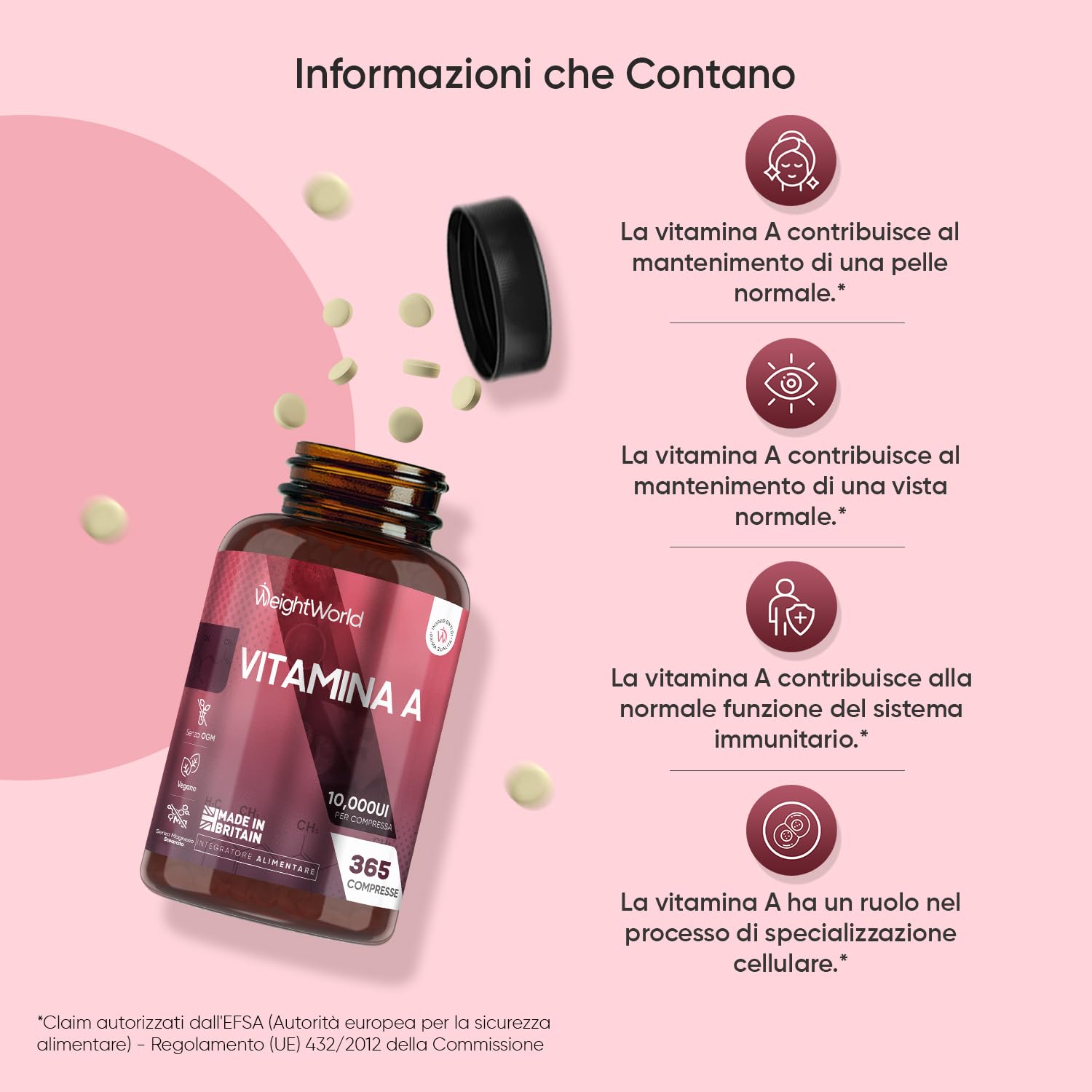 Vitamina A, 365 Compresse Vegane (per 1+ Anno), Vit A come Retinil Acetato, La Vitamina A Contribuisce al Mantenimento di una Vista Normale (EFSA), Senza Magnesio Stearato, Prodotto nel Regno Unito