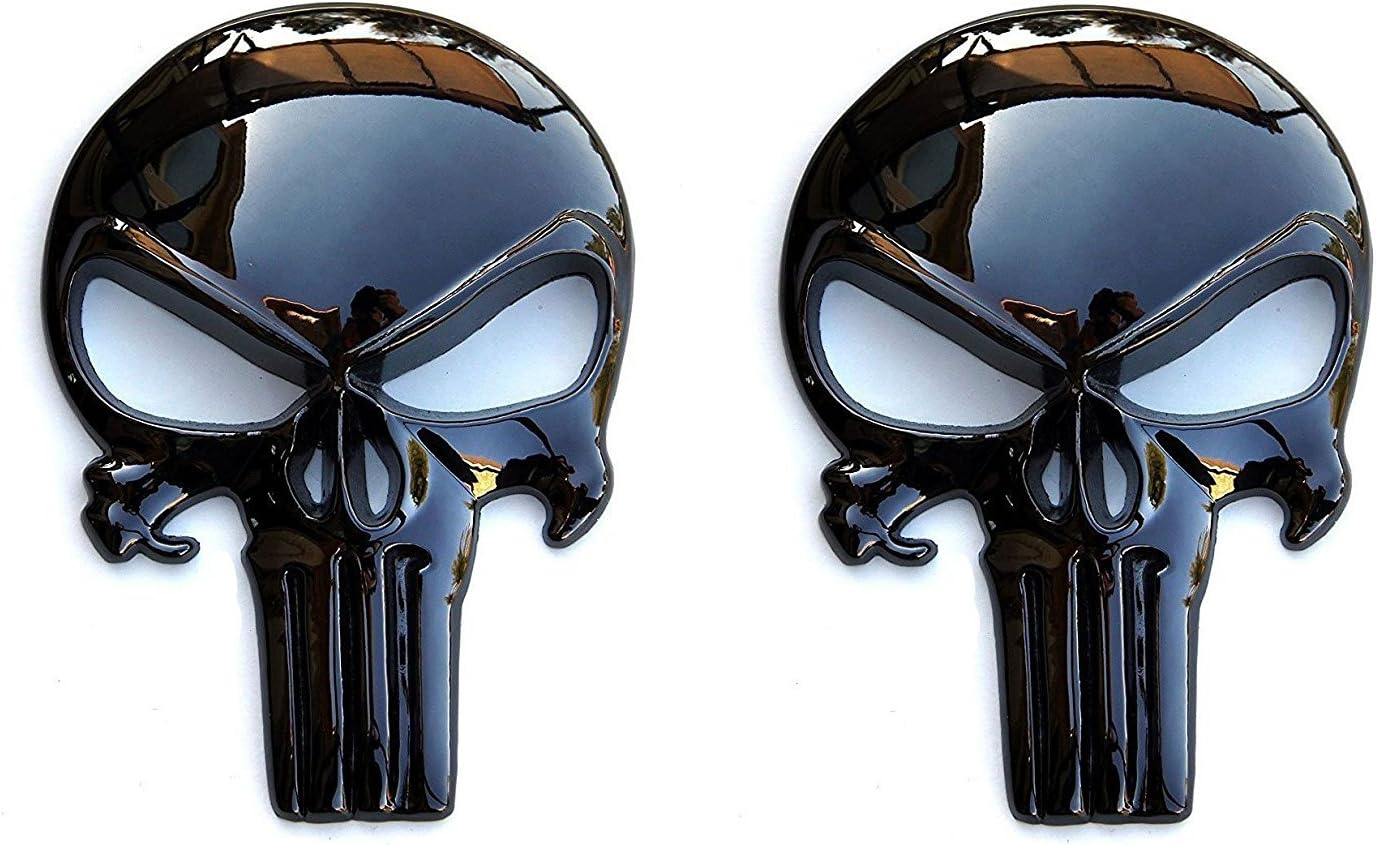 Fixxxer LLC Premium Black 3D Metal Decal/Sticker (2 Pack) - Tactical Skull for Gun Magazine, Car, Truck, Motorcycle, etc