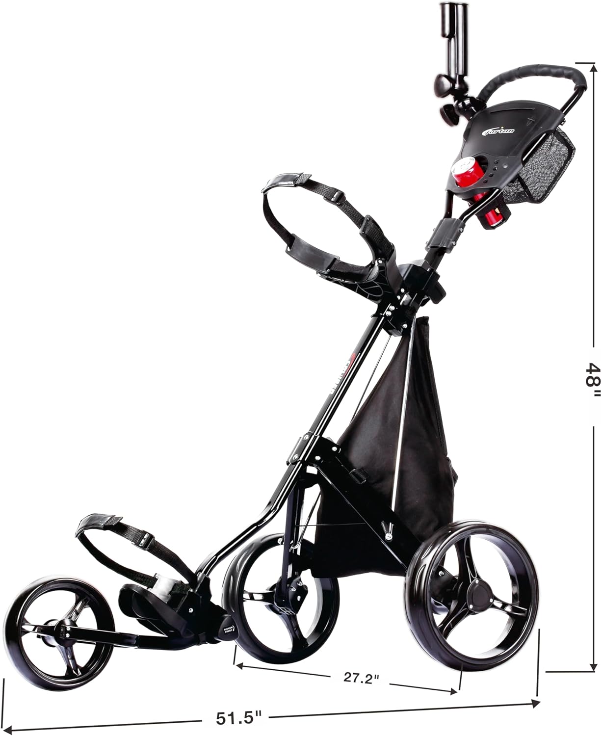 PRECISE Cruiser 3-Wheel Golf Push Cart with Stabilizer Rods & Foot Brake – Lightweight Folding Golf Trolley with Ergonomic Handle, Detachable Storage Bag & Scorecard Holder - Image 4