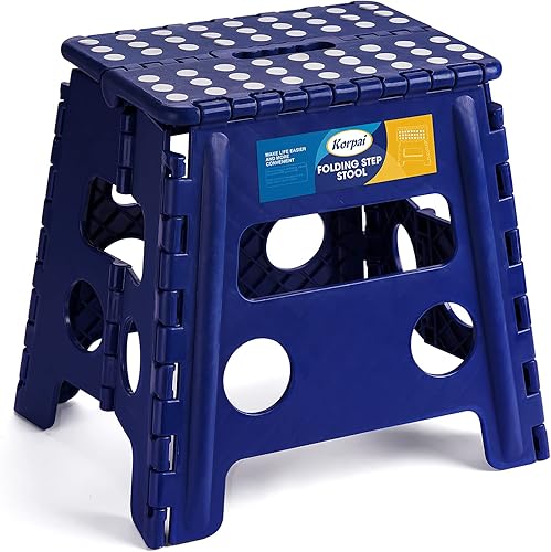 Miniatura 79 de Korpai Taburete plegable mejorado de 9 pulgadas para adultos y niños con capacidad para hasta 300 libras, taburetes plegables antideslizantes con