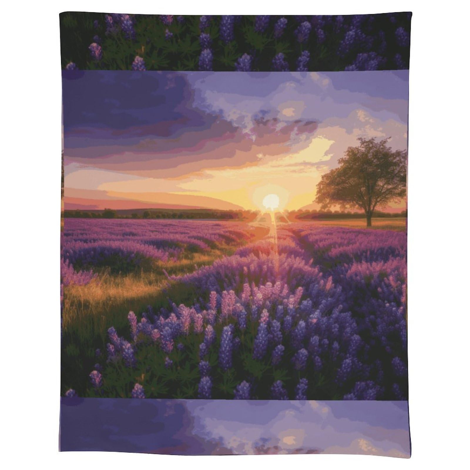 Nappe prairie lavande au coucher du soleil pour dîner en terrasse