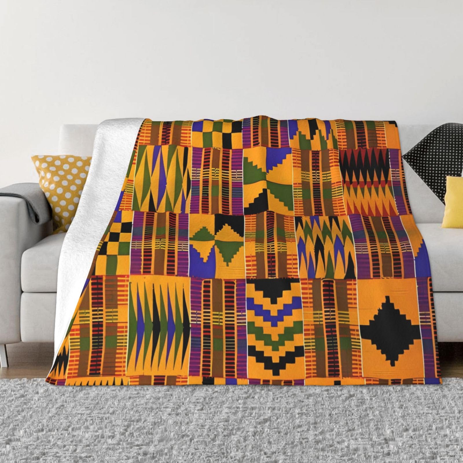 Couverture polaire motif ethnique africain en flanelle de peluche douce pour lit 203x152 cm