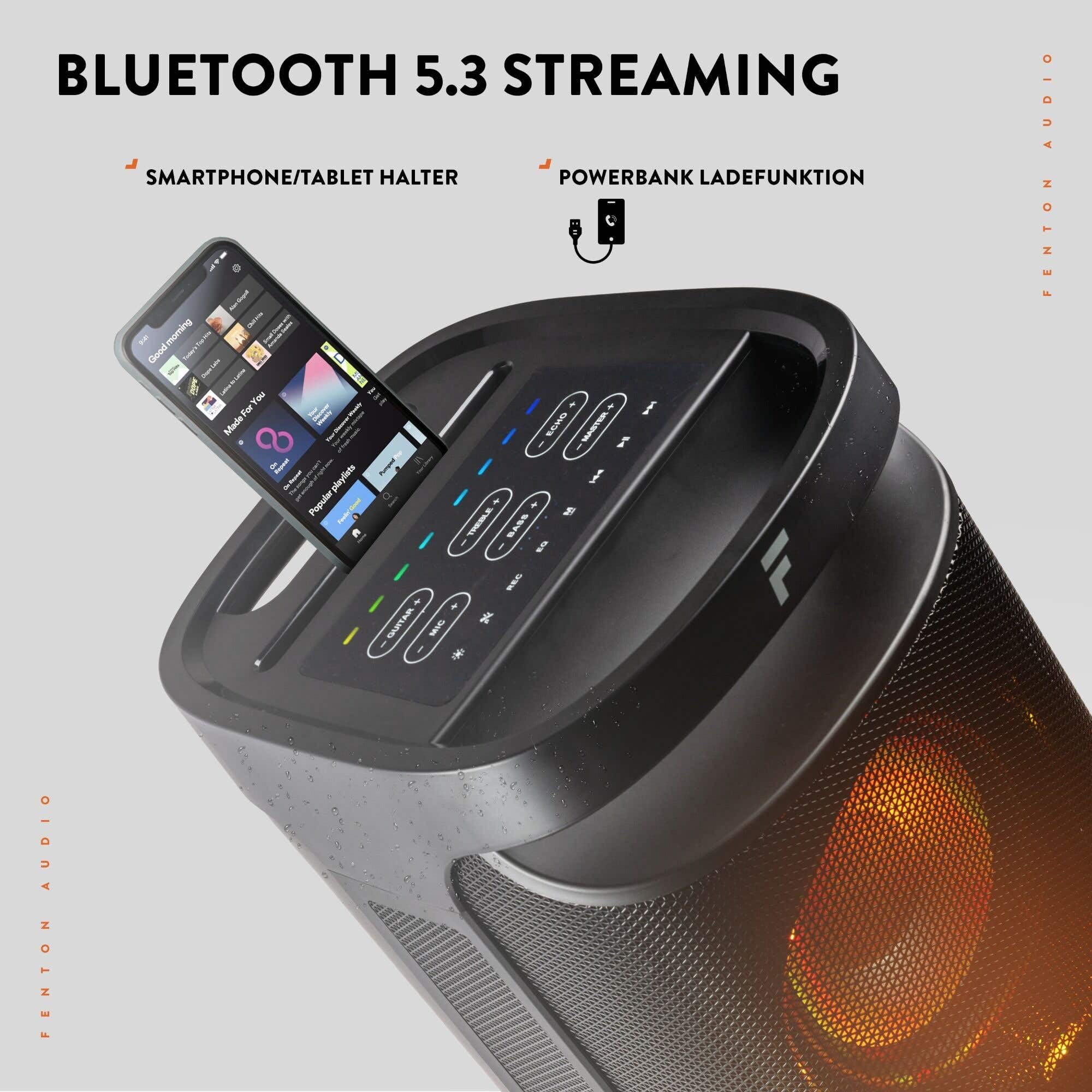 Fenton Pulse200 - Scatola musicale Bluetooth grande, 400 W, impermeabile, batteria 12H, microfono UHF, BT 5.3, radio FM, telecomando, scatola Bluetooth, per feste, per la musica, portatile, colore