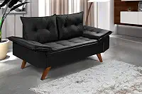 Sofa Bariloche 2 Lugares Pés em Madeira (Preto)