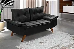 Sofa Bariloche 2 Lugares Pés em Madeira (Preto)