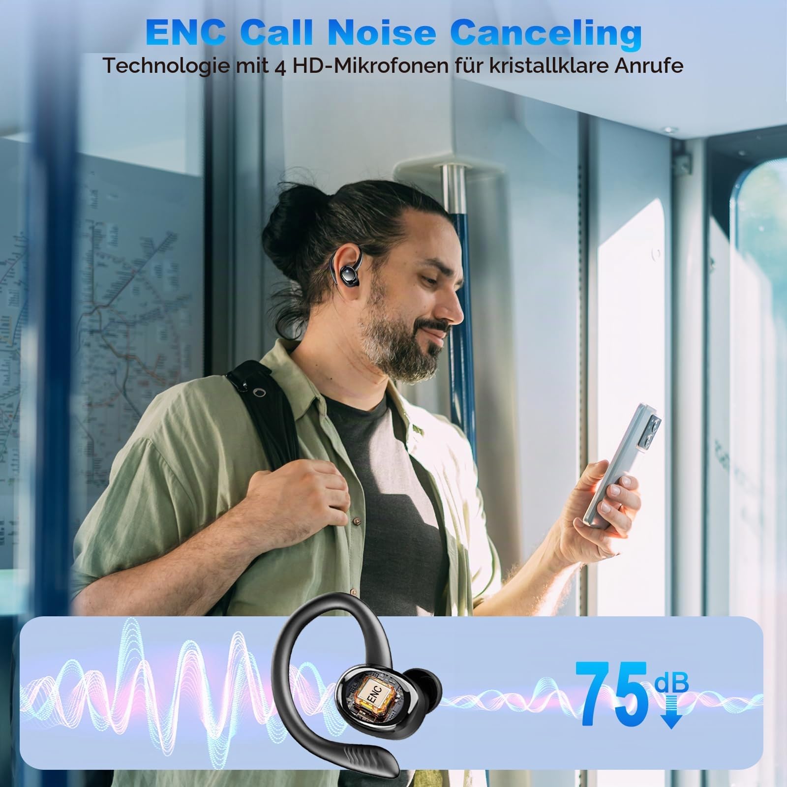 Bluetooth 5.4 Kopfhörer Sport, 2026 Kopfhörer Kabellos Bluetooth 6D Bass | App EQ Steuerung/4 ENC Mic/50H Noise Cancelling Ear buds, USB-C Sportkopfhörer IP7 Wasserdicht In Ear Ohrhörer für Joggen Gym