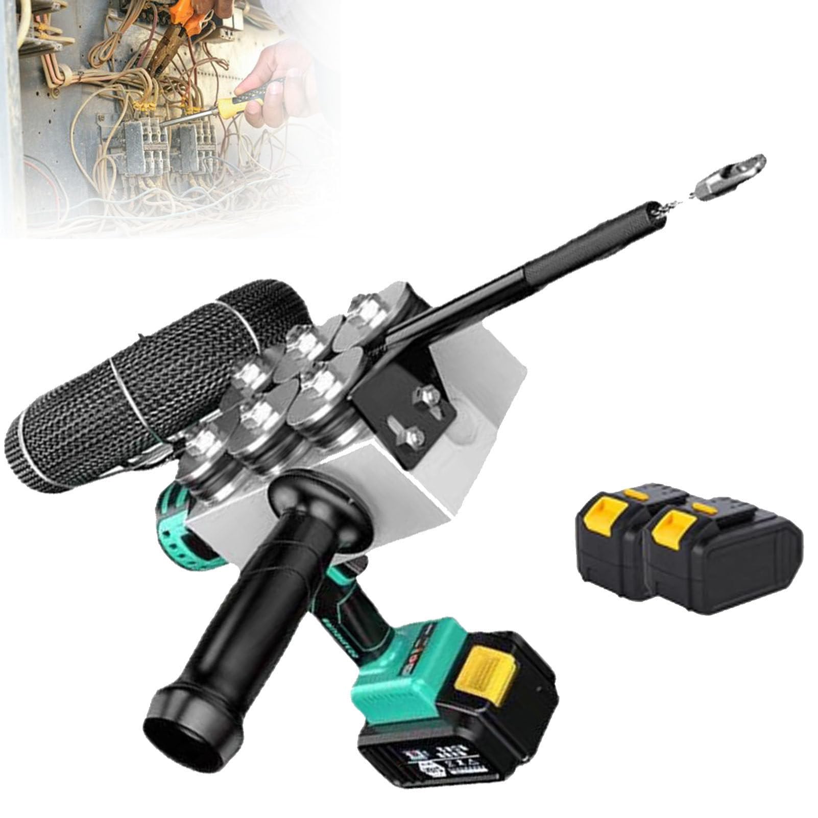 Incordatrice automatica per cavi, strumento per infilare cavi, strumento idraulico e tiracavi, per elettricisti, 2 batterie incluse