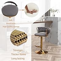 Vista 4 de Gold Velvet Bar Stools Set of 4, Counter Height Barstools with Low Back, Swivel Bar Stool for Kitchen Island, Pub (Grey)