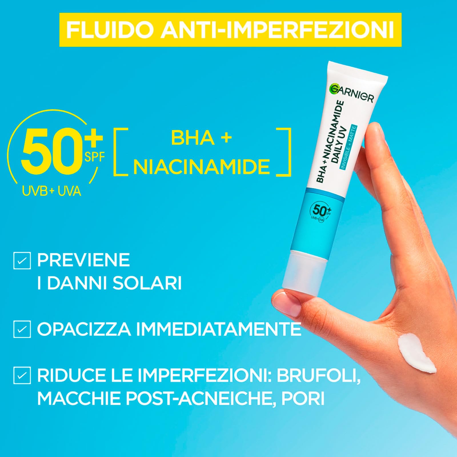 Garnier PureActive Anti-Imperfections Anti-UV Daily Mattifying Facial Fluid with BHA and Niacinamide SPF 50+ Very High Protection - 2 Bottles of 40ml - Image 3