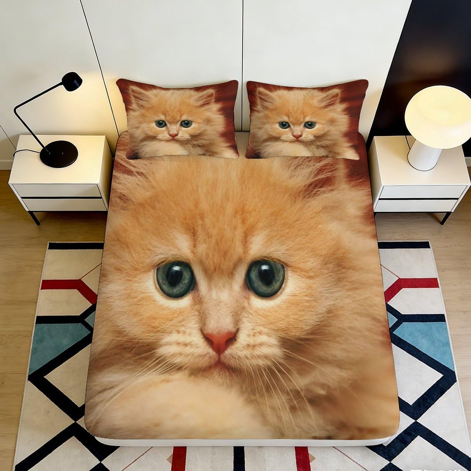 Pnayamiorkfel Style-2 3D Printed Orange Kitten Fitted Sheet Microfiber Soft Cat Face Bed Sheet Bedroom Decor Mattress Cover 90X200x25cm