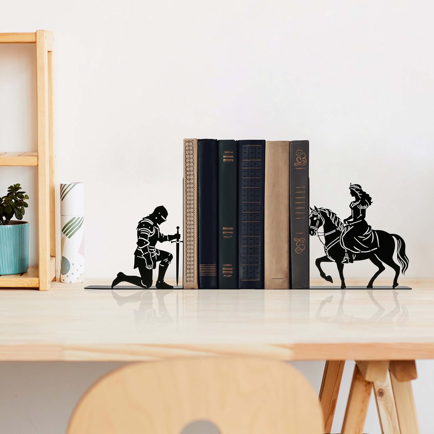 Knight Princess Metal Bookends Fairytale Decor for Kid Room Decor