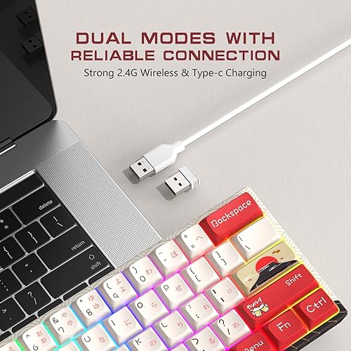 Miniatura 2 de XVX MK61 - Teclado 60%, inalámbricocon cable, mecánico, compacto, 61 teclas, recargable 2.4G, teclas completamente programables, retroiluminación