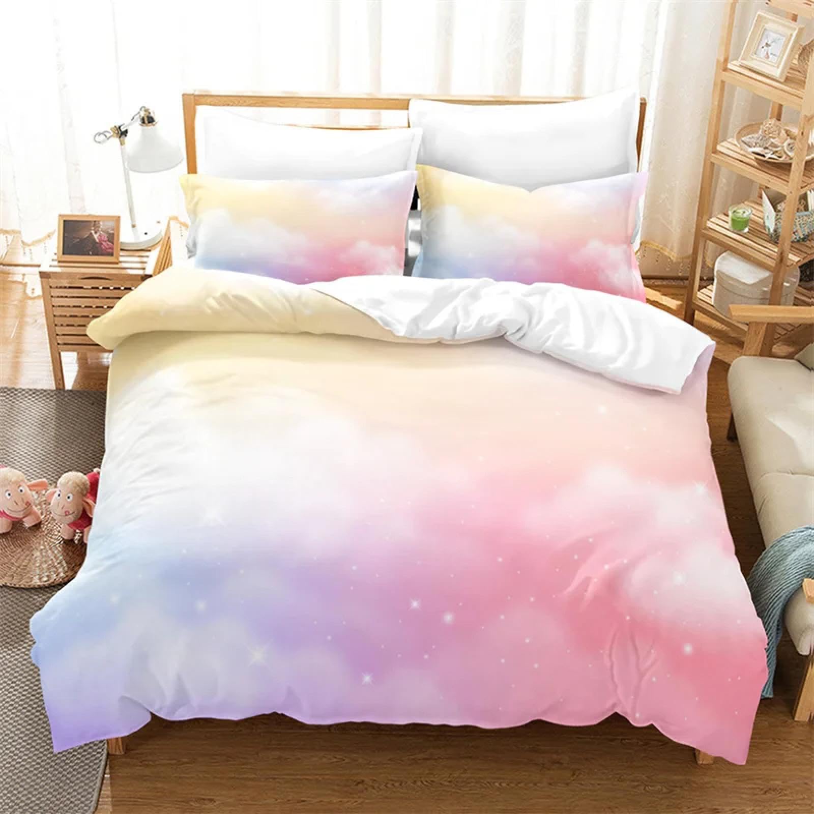 Housse de couette nuage et ciel abstrait parure de lit microfibre 135x200cm pour chambre fille