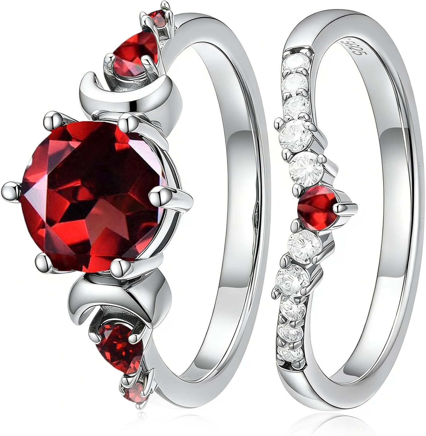 2CT Gemstone Engagement Ring for Women 925 Sterling Silver Bridal Ring Set Round Cut Moissanite Wedding Ring Set Rose Gold Plated Anniversary Ring for Her