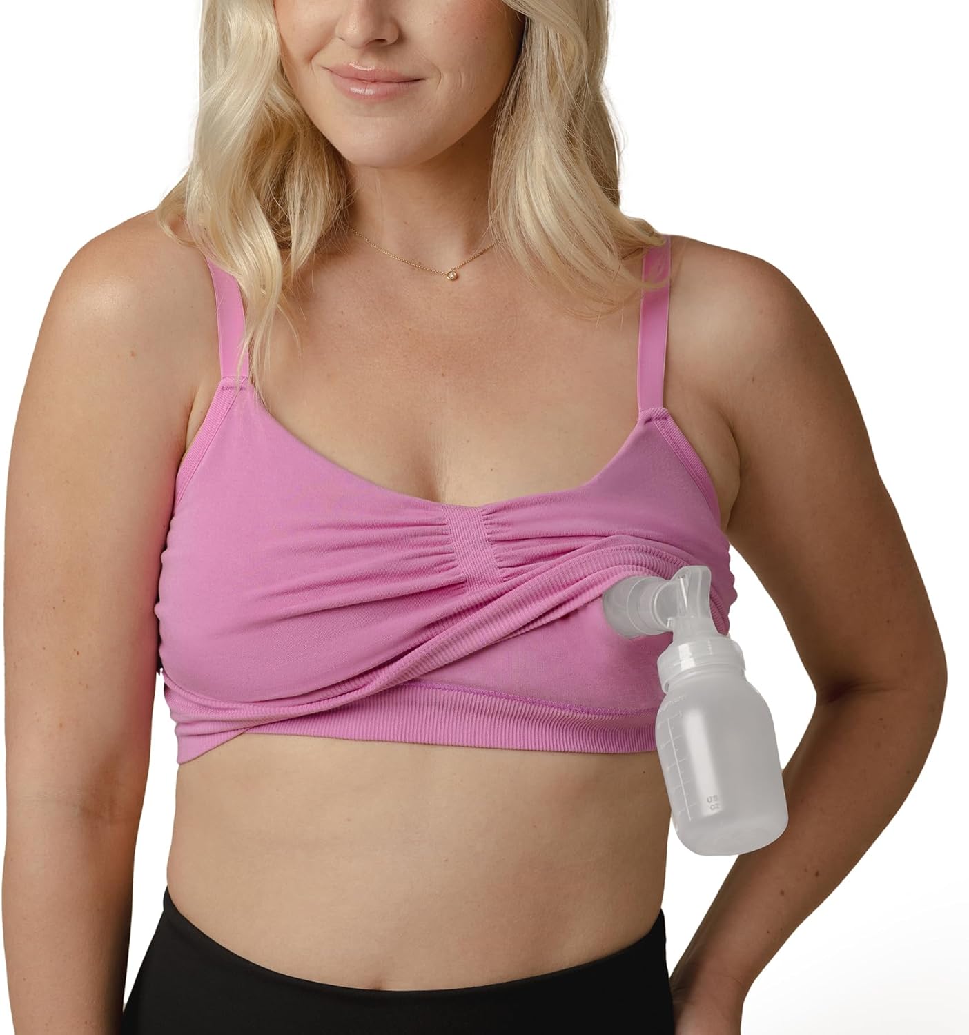Kindred Bravely Sublime Sleep Pumping Bra Hands Free, Adjustable Pumping & Nursing Bra with EasyClip for All Breast Pumps (Soft Fuchsia, Small)