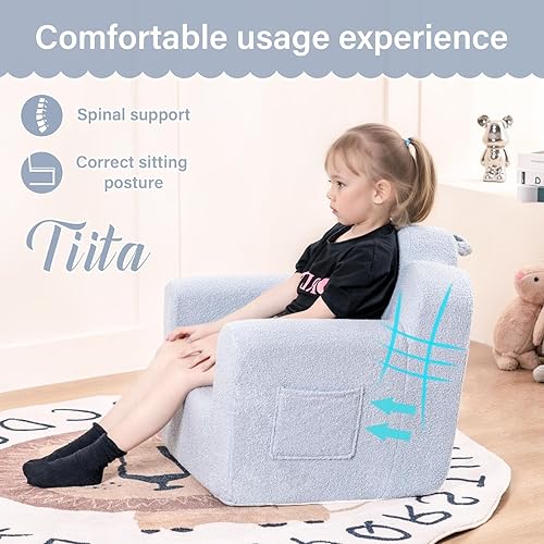 Miniatura 102 de Tiita Silla infantil de felpa para niños, sofá de felpa que brilla en la oscuridad, sofá para niños pequeños con funda lavable, asa de transporte,