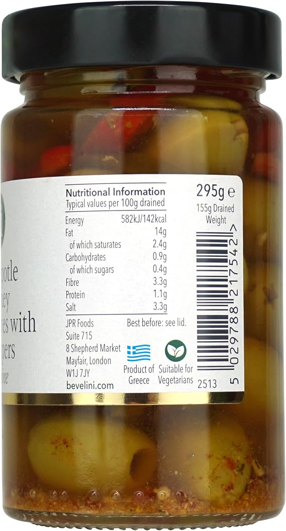 Bevelini Mediterranean Chipotle Honey Olives With Peppers 295g