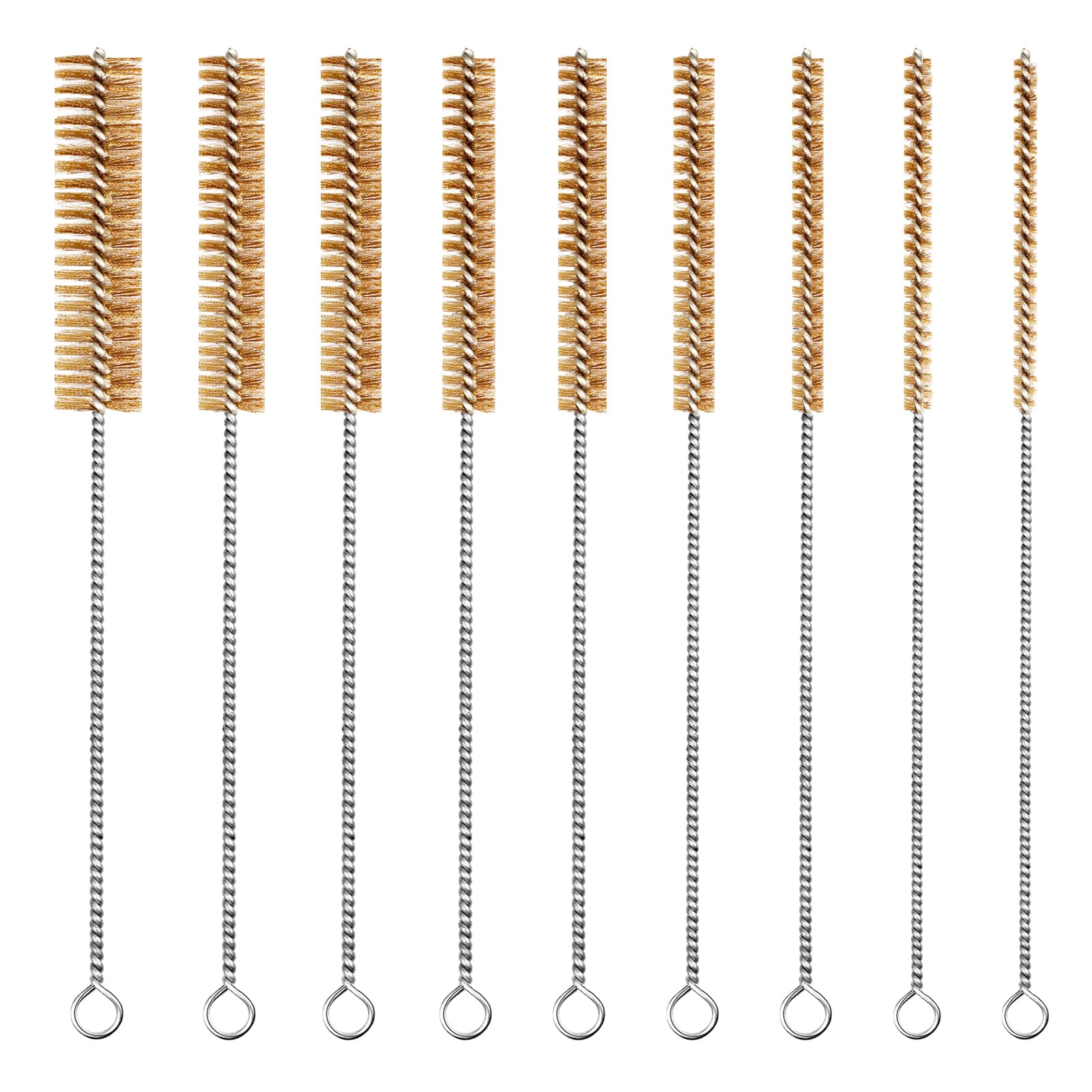 Brass Wire Brush Set 9pcs Tube Cleaning Brush 12" Round Wire Brushes Kit Bore Brush Metal Bristle Cleaning for Pipe, Tube, Auto Parts, Engine(6mm/8mm/10mm/12mm/14mm/15mm/18mm/20mm/25mm)