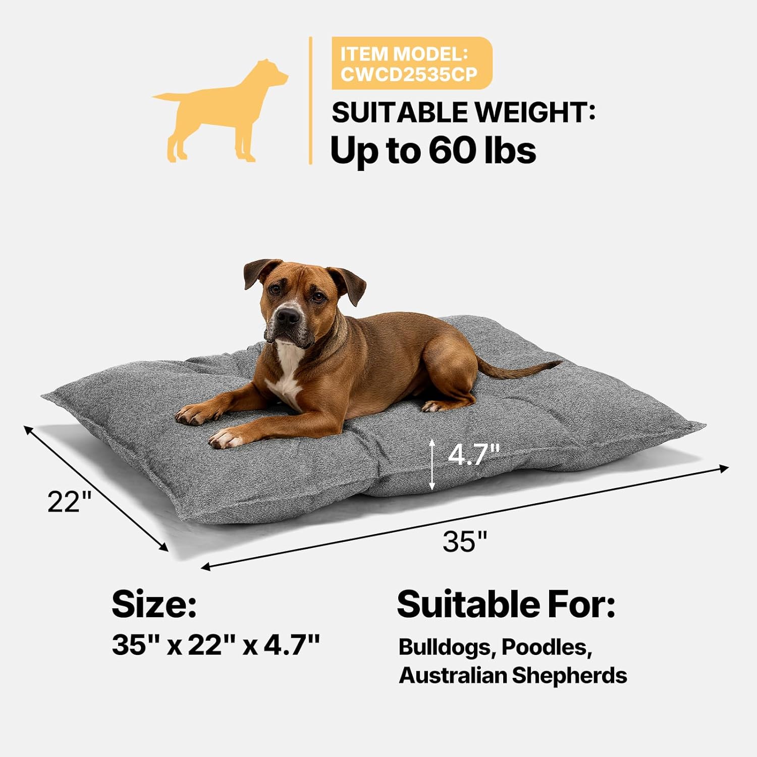 Veehoo Indestructible Dog Bed for Crate, Chew Proof Dog Crate Pad with Reinforced Corners, Large Washable Chew Resistant Pet Mat for Kennel, 35" x 22"
