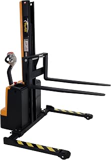 Vestil SNM15-62-AA Steel Narrow Mast Stacker DC Powered 62 in. Raised Height Adjustable Forks and Support Legs 1,500 Lb. Capacity Black/Yellow