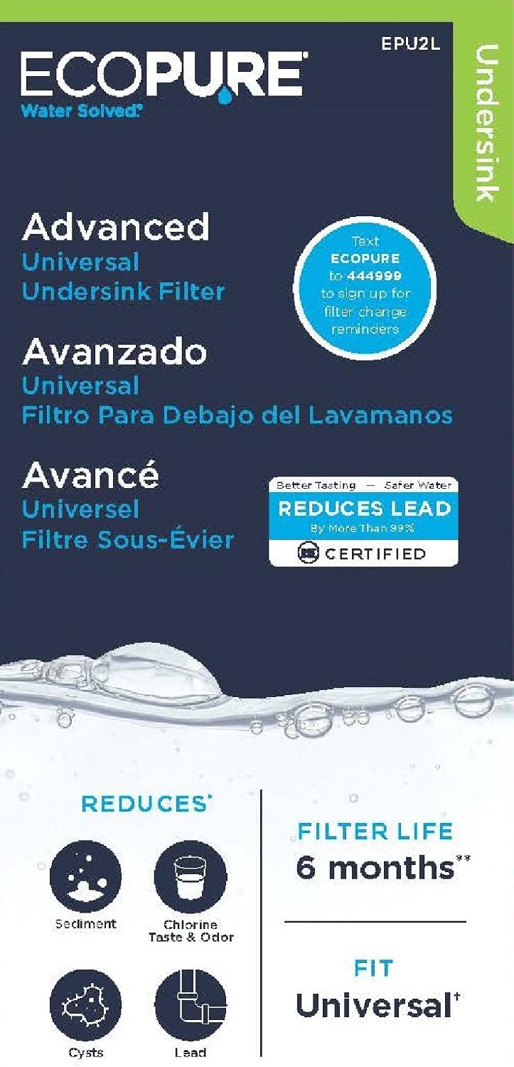 EcoPure EPU2L Replacement Water Filter, White/Blue